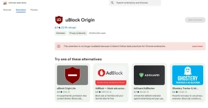 Google Chrome деактивировал расширение uBlock Origin