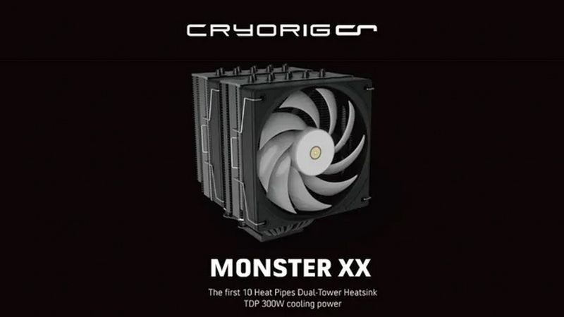 Cryorig выпустила кулер Monster XX с десятью тепловыми трубками для процессоров с TDP до 300 Вт