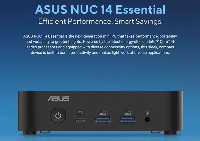 Asus представила мини-ПК NUC 14 Essential на энергоэффективных чипах Alder Lake-N Refresh, которые Intel ещё не представила