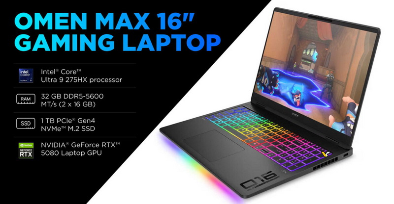 HP готовит мощный игровой ноутбук Omen Max 16 с 24-ядерным Core Ultra 9 275HX и GeForce RTX 5080