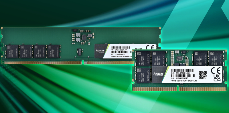 Apacer представила индустриальные модули DDR5-6400 CU-DIMM и CSO-DIMM