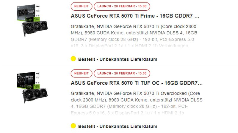 Выяснилась точная дата старта продаж видеокарты Nvidia GeForce RTX 5070 Ti
