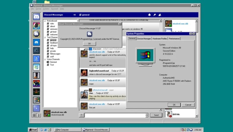 Энтузиаст создал клиент Discord для древних ПК на Windows 95 и 98