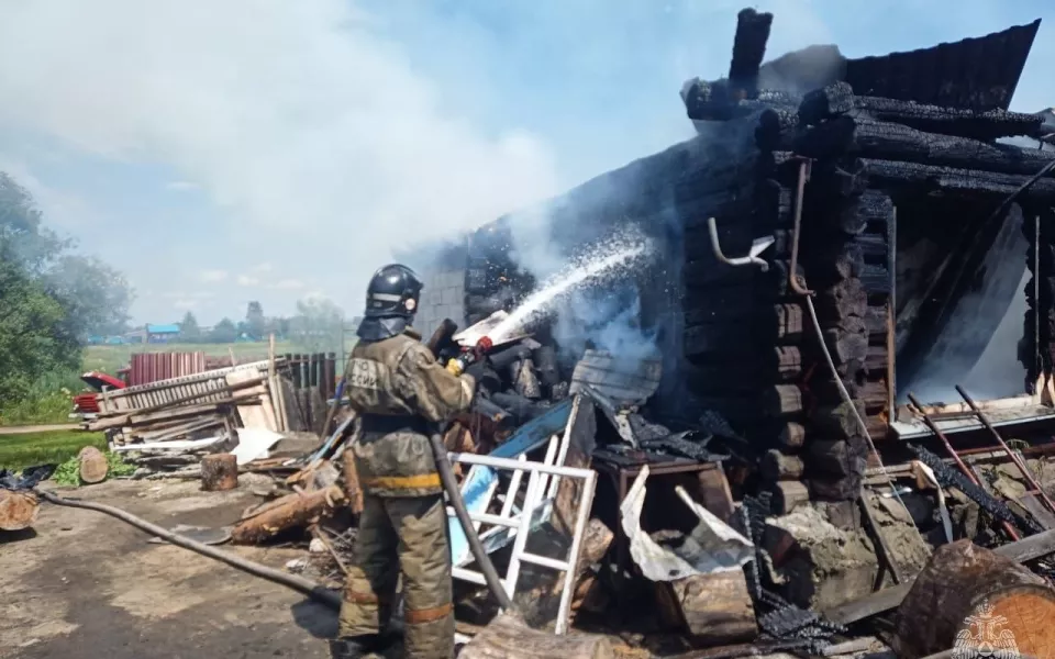 В Алтайском крае пожар уничтожил деревянную усадьбу