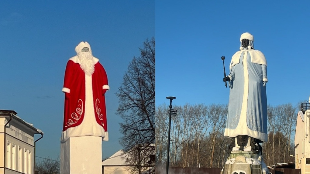 В Ирбите с памятников Ленину и Екатерине II снимут костюмы Деда Мороза и Снегурочки