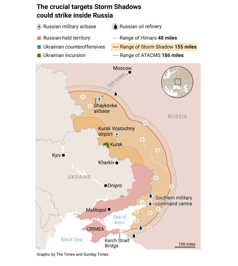 Times опубликовала карту атак Storm Shadow: Брянская область в зоне поражения