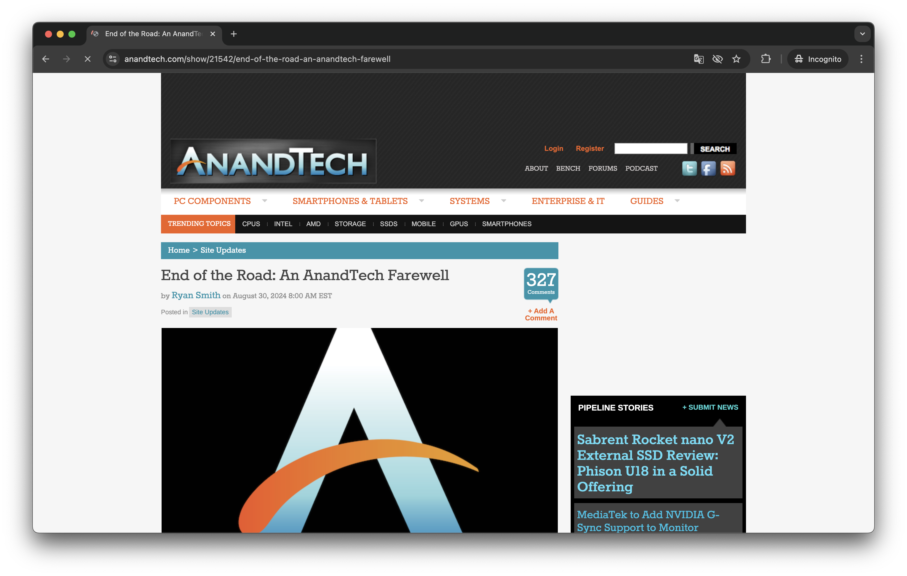 27-летний сайт с обзорами техники  AnandTech  объявил о закрытии