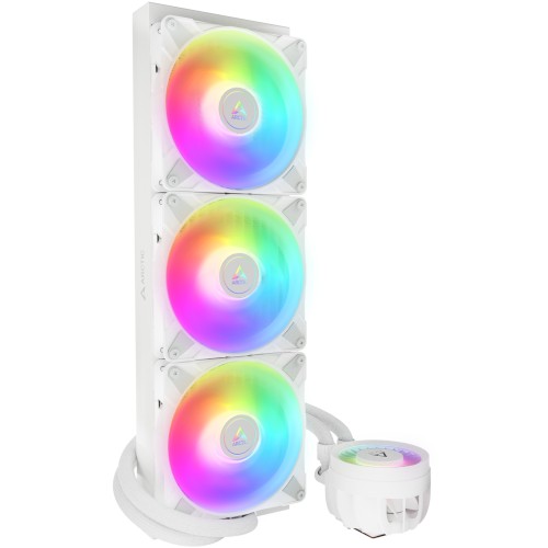 Система жидкостного охлаждения Arctic Liquid Freezer III 420 A-RGB White с радиатором на три вентилятора 140 мм, вентилятором на водоблоке для охлаждения VRM и многоцветной многозонной подсветкой помпы и вентиляторов