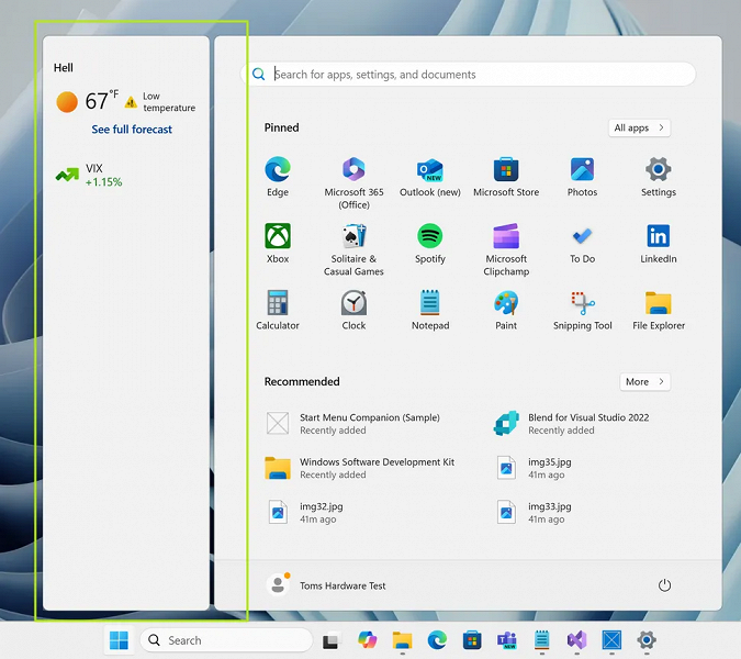 Microsoft добавляет виджеты-компаньоны в меню Пуск Windows