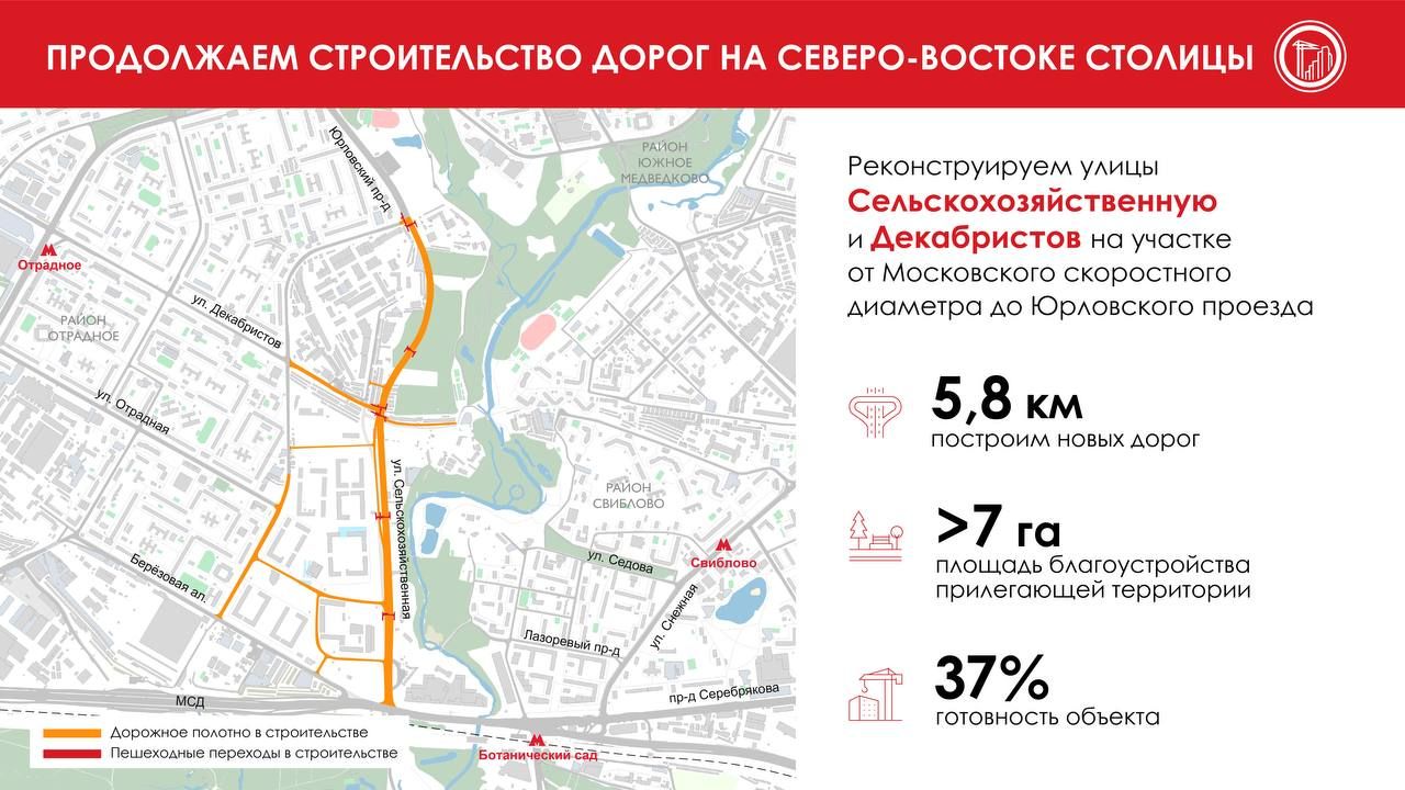 Сергей Собянин: На северо-востоке Москвы появится еще 5,8 километра дорог