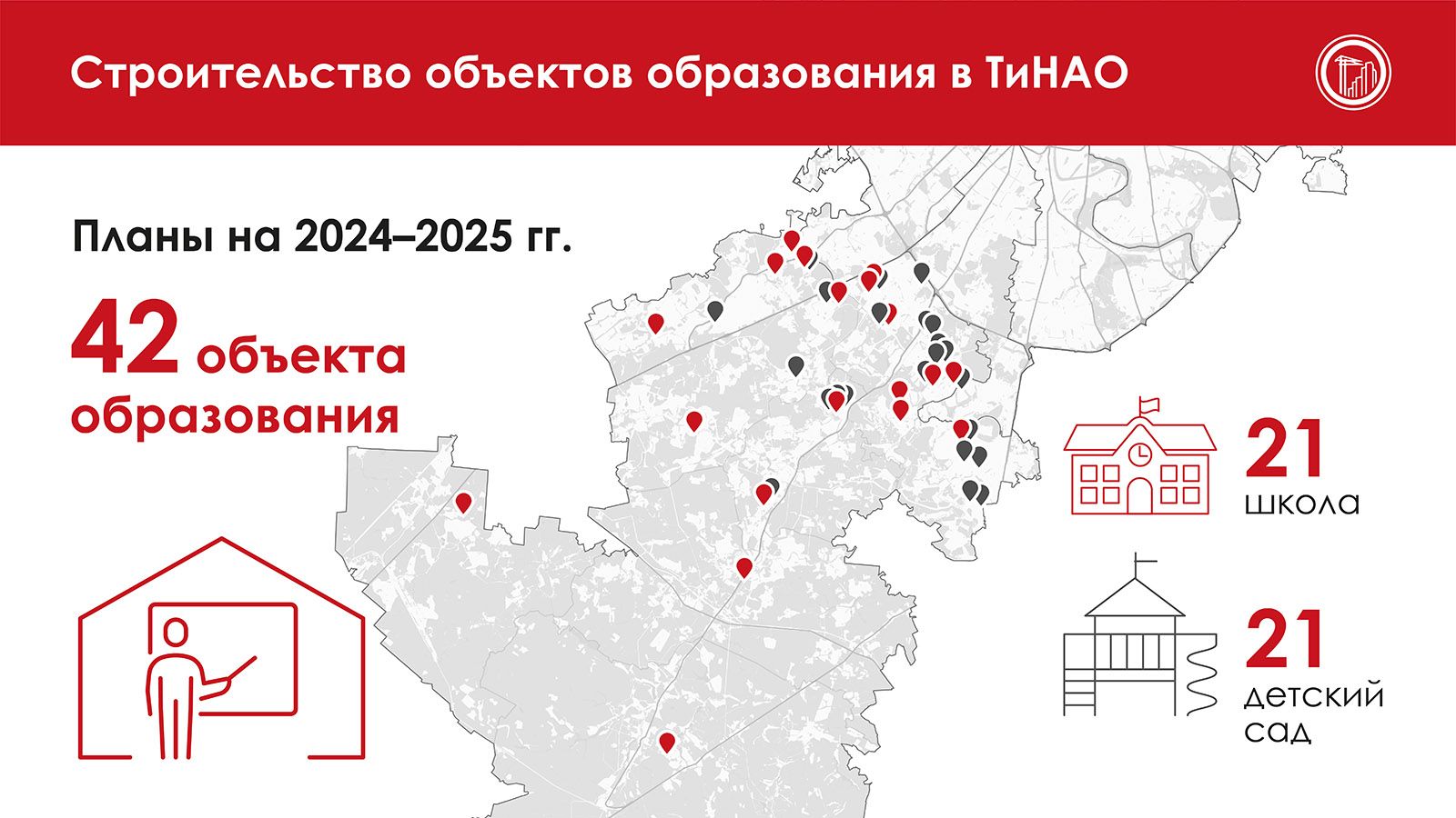 Собянин: До конца 2025 года в ТиНАО будут построены 42 объекта образования