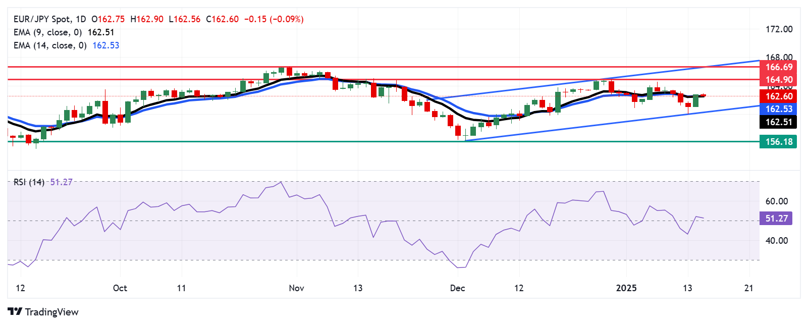 Прогноз по EUR/JPY: снижается к 162,50 начальная поддержка находится на уровне 14-дневной EMA