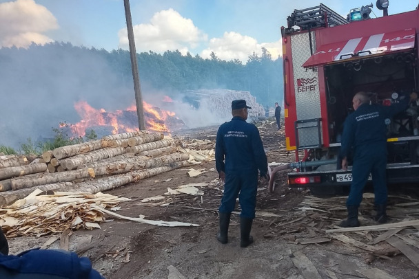 Пожар на производстве фанеры в Сланцах со следами из Китая. Горели штабеля леса