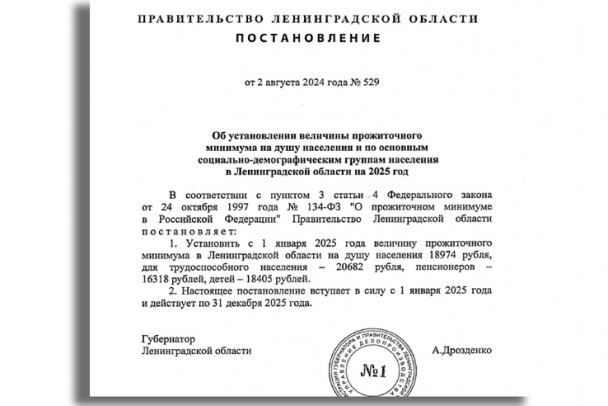 В Ленобласти установили величину прожиточного минимума