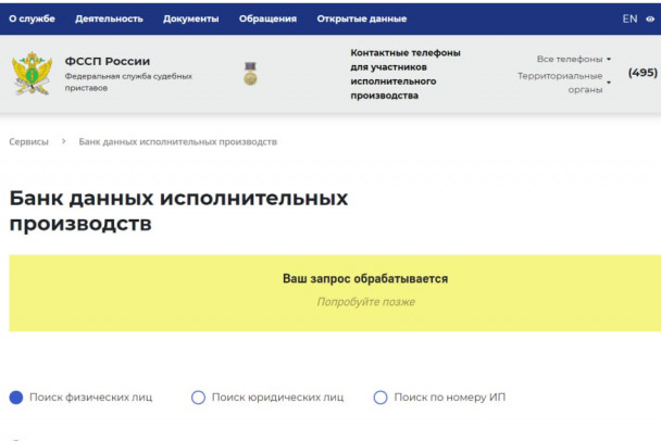 Пользователи жалуются на сбой в работе базы приставов для проверки долгов