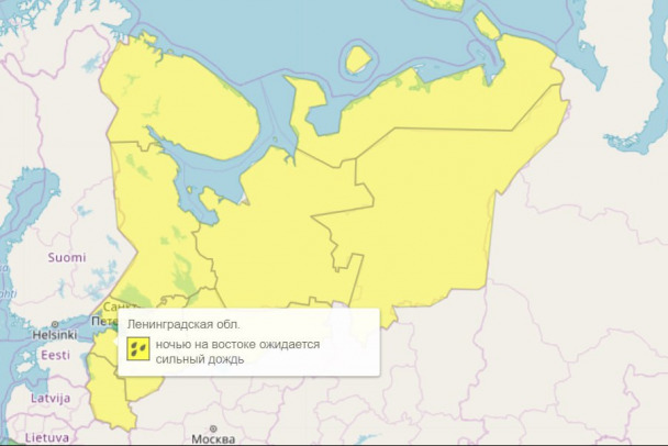 В Ленобласти объявлено предупреждение о сильном дожде