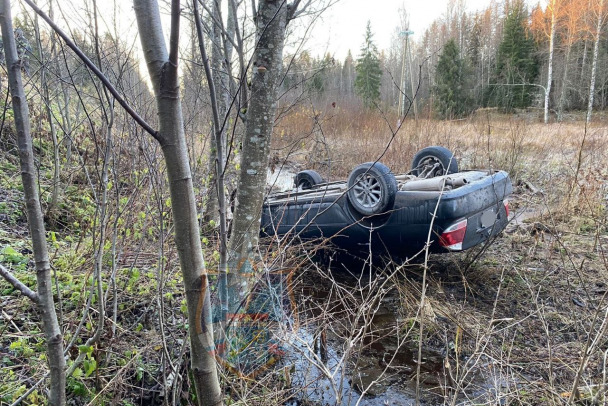 Под Тосно Toyota приземлилась на крышу в кювете, пострадала девушка-водитель