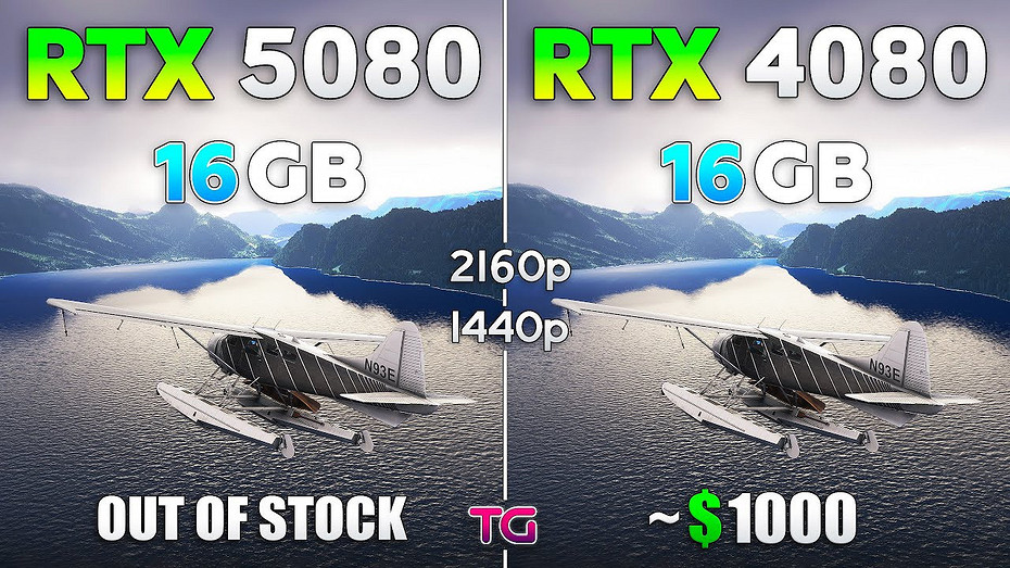 Субфлагманскую видеокарту GeForce RTX 5080 сравнили с GeForce RTX 4080 в 10 играх в 2K и 4K