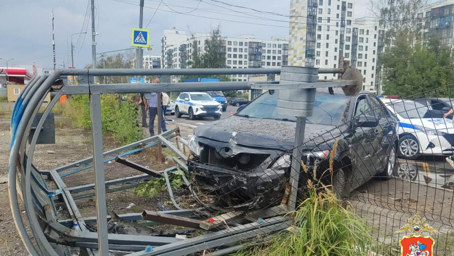 В Подмосковье Toyota на полном ходу снесла остановку с людьми и попала на видео