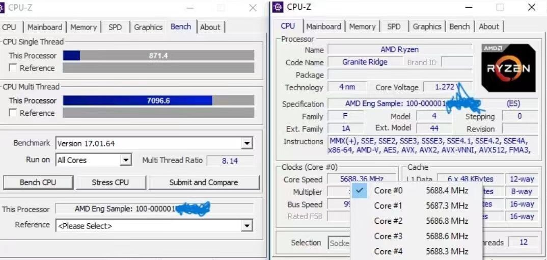 Инженерный образец AMD Ryzen 5 9600X разогнали до 5,7 ГГц