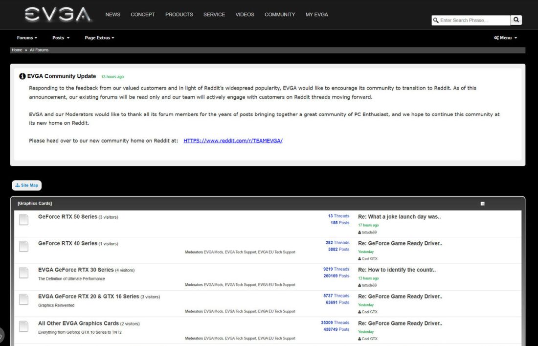 Официальный форум EVGA отныне доступен только для чтения