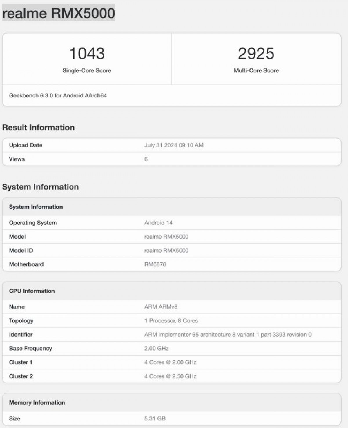 Realme 13+ появился на Geekbench с Dimensity 7300