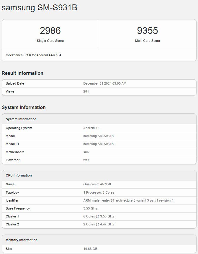 Samsung Galaxy S25 с разогнанным SD 8 Elite прошёл тестирование в GeekBench