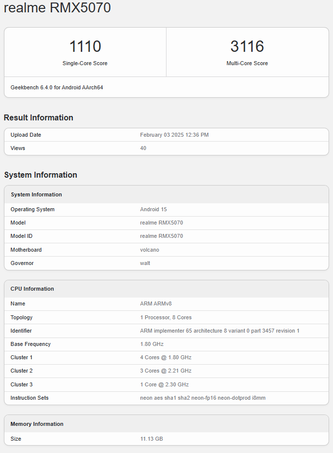 Realme P3 прошёл тестирование в Geekbench