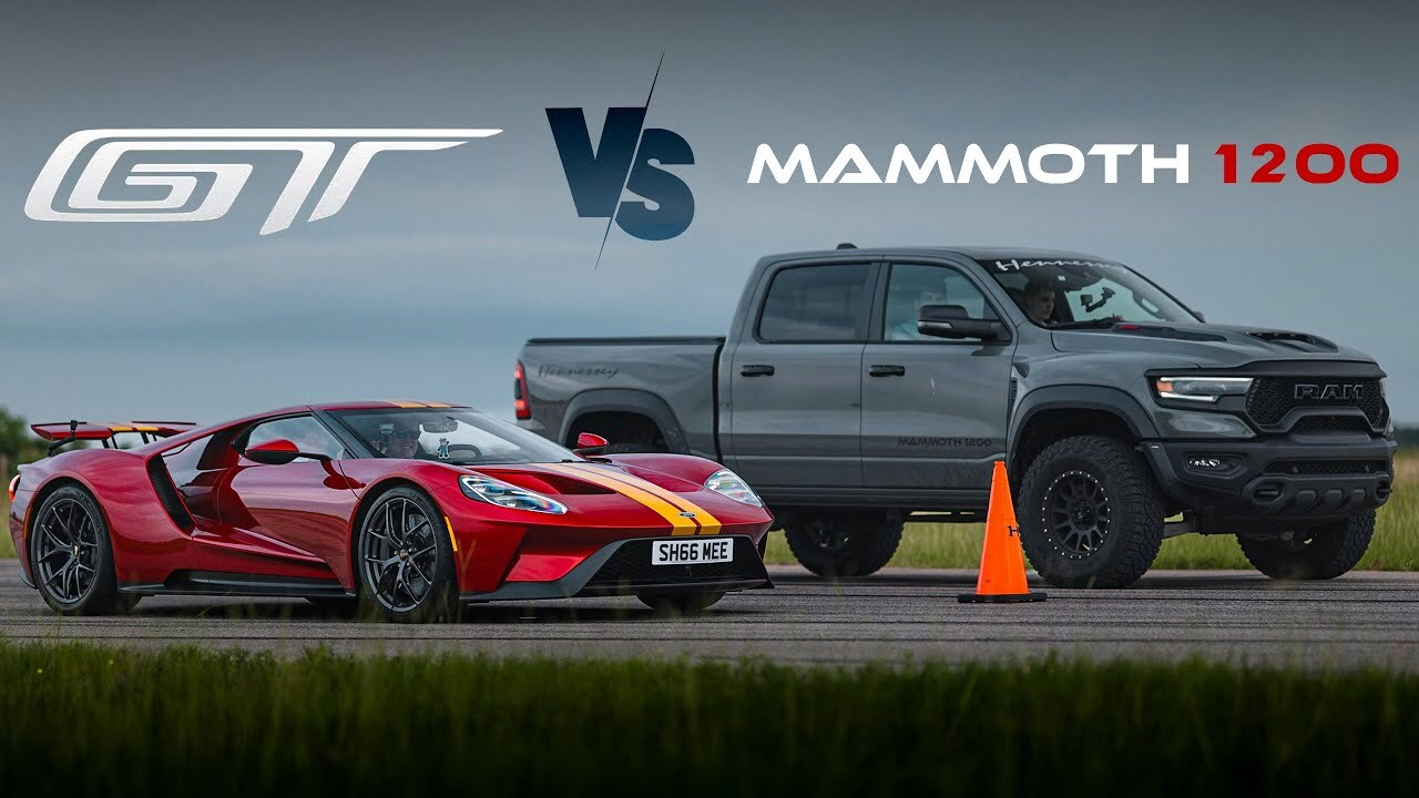 Блогер устроил гоночную дуэль суперкара Ford GT и 1200-сильного пикапа Ram TRX