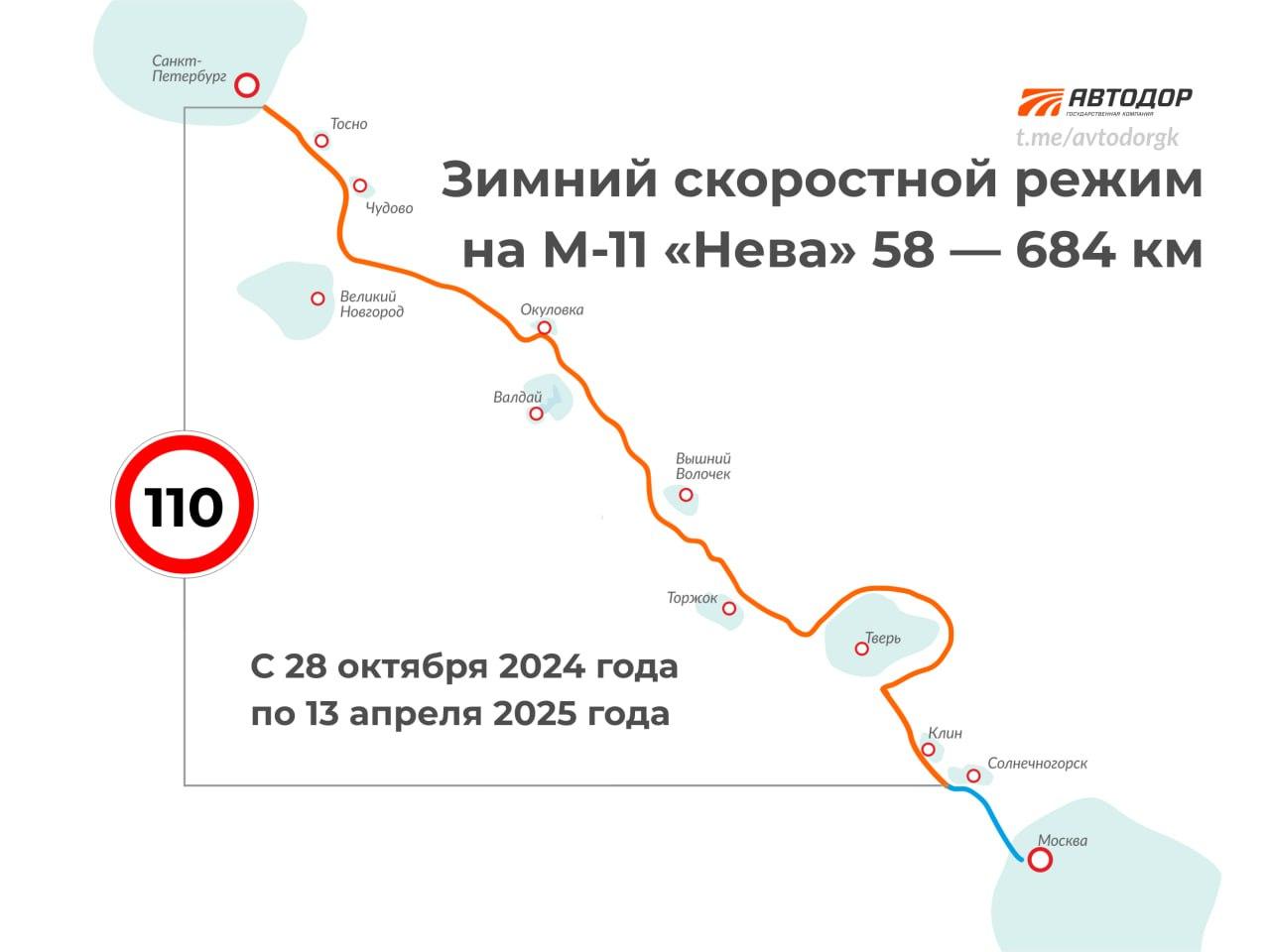 Трасса М-11 «Нева» переходит на зимние скорости