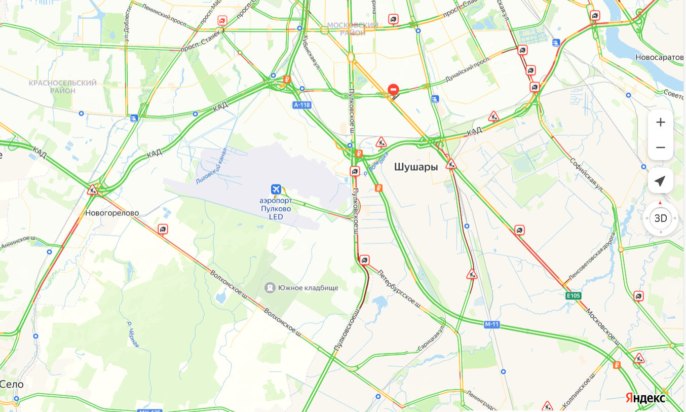 Пробки заперли въезды в Петербург с юга, КАД стоит почти 10 км