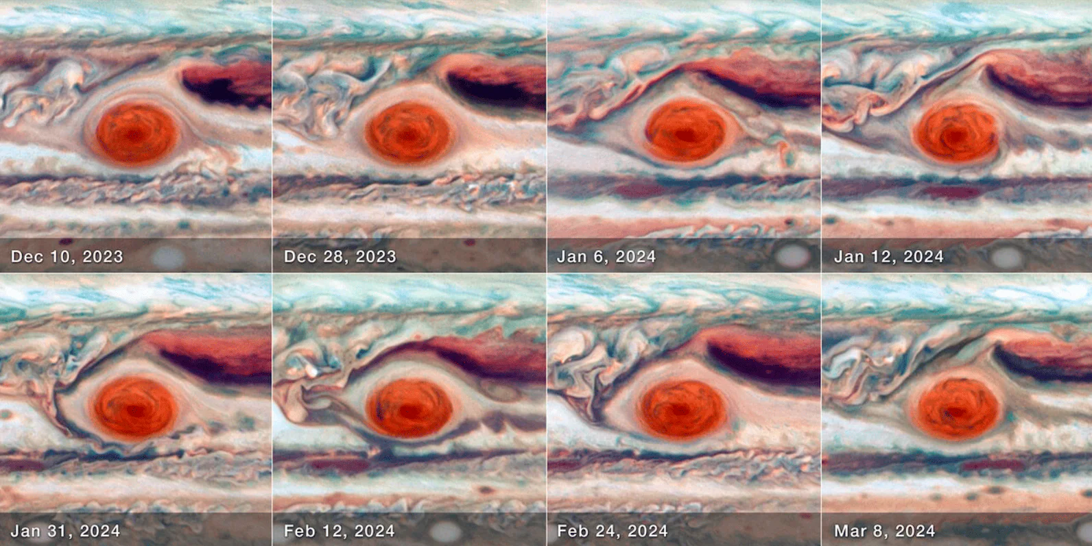 Телескоп Хаббл обнаружил неожиданные колебания Большого красного пятна Юпитера